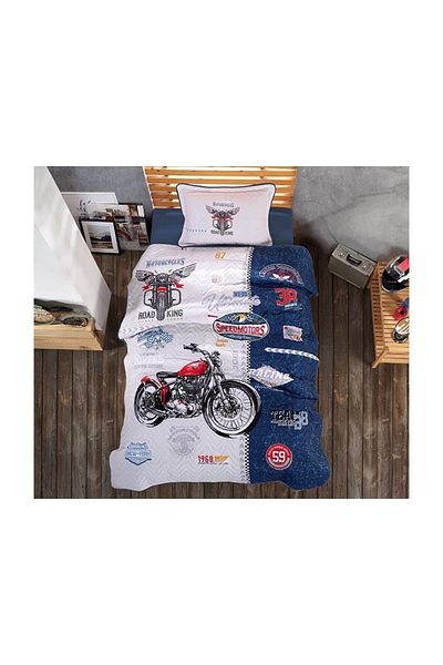 ŞENER HOME Cuvertură de pat de o persoană pentru camera copiilor-tineri cu model de motociclete - Clasy Road King