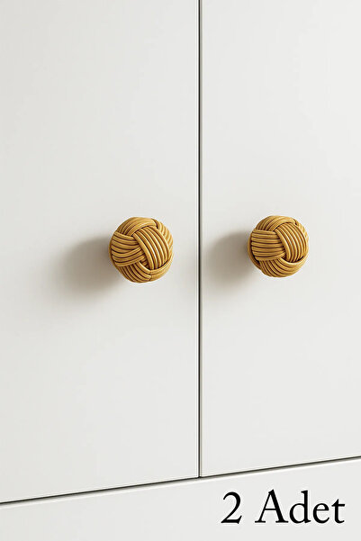 Home Dekoratif Dolap Ve Çekmece Uyumlu Doğal Rattan El Yapımı Kulp 2 Adet