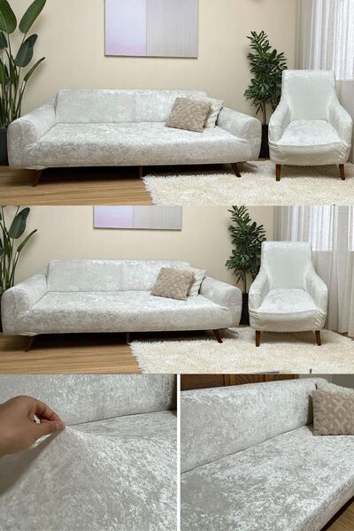 bibaha طقم غطاء مقعد مخملي مرن 3 3 1 1 |   غطاء أريكة |   غطاء غطاء أريكة سرير