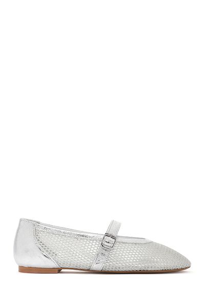 Derimod Women's Silver Mesh Banded Summer Ballerina Shoes 25Sfd14016F
