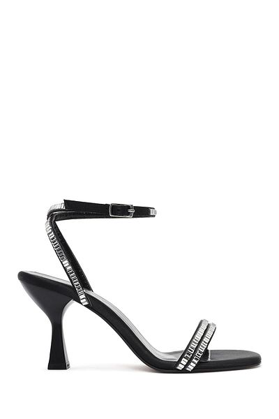 Derimod Women's Black Ankle Buckle Stone Thin Heeled Shoes Sandals 25Sfe3911Ts