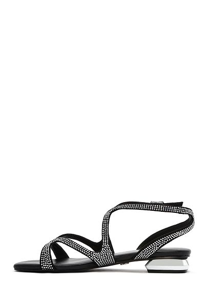 Derimod Women's Black Stone Buckle Sandals 25Sfd4420Ts