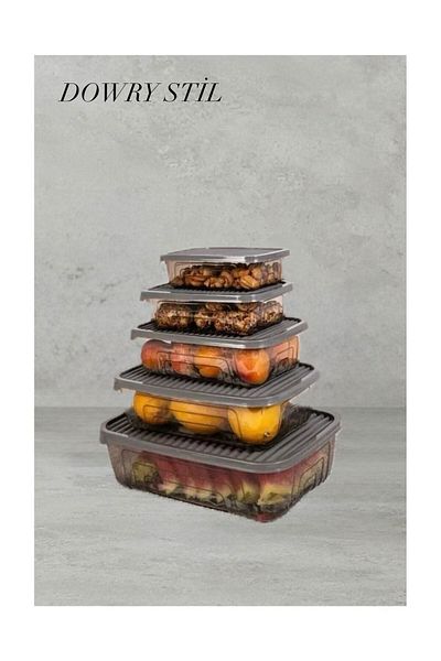 DOWRY STİL Eco 5 Li Rectangular Food Food Storage Container Set Black