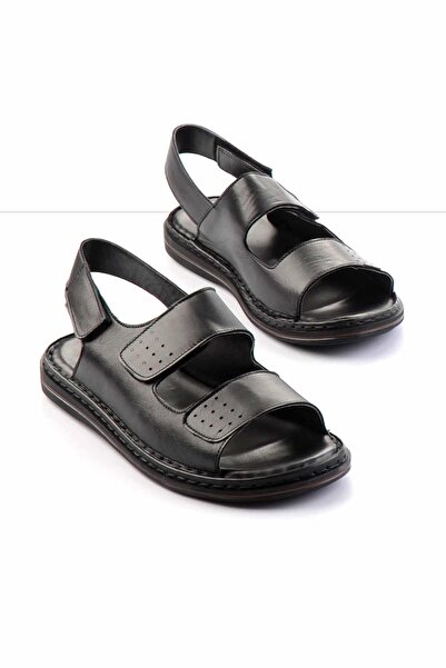 Bambi Black Leather Men's Sandals E05804022243