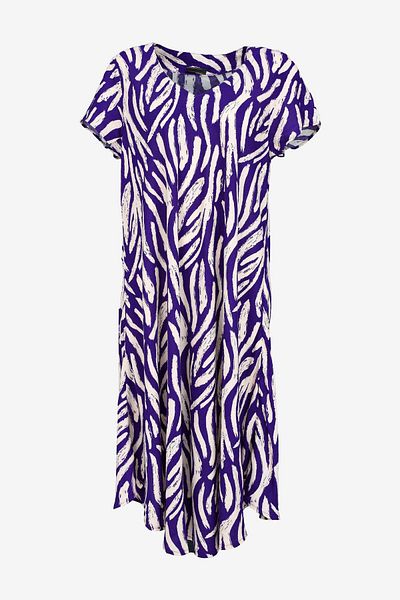 birizmoda Short Sleeved Cream Striped Purple Midi Dress