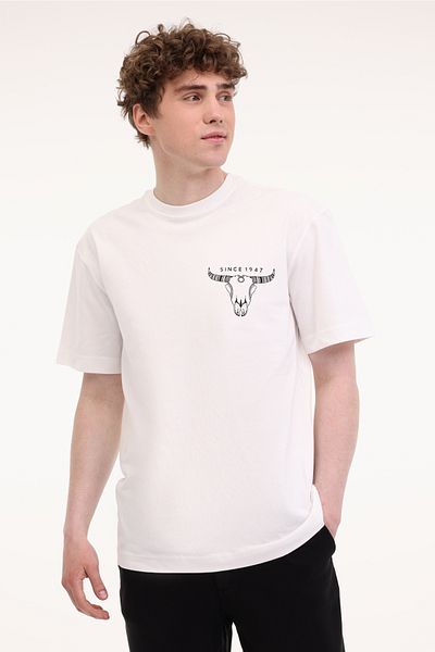 WRANGLER Мъжка тениска с къс ръкав и графично лого, бяла, свободна кройка
