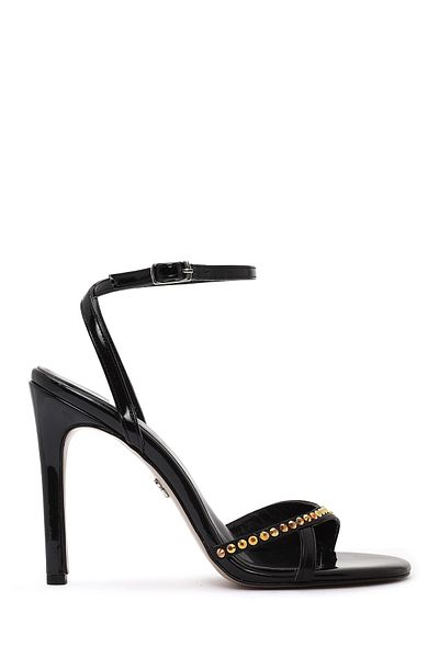 Derimod Women's Black Ankle Buckle Stone High Thin Heeled Shoes Sandals 25Sfe390914