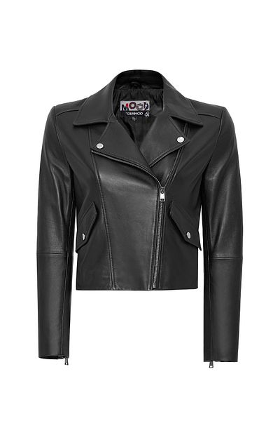 Derimod Smart Women's Black Hooded Biker Leather Jacket 24Wgm5262R3