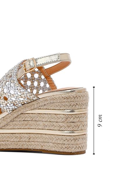Derimod Women's Gold Knitted Ankle Buckle Wedge Heeled Espadrille Sandals 25Sfe451729