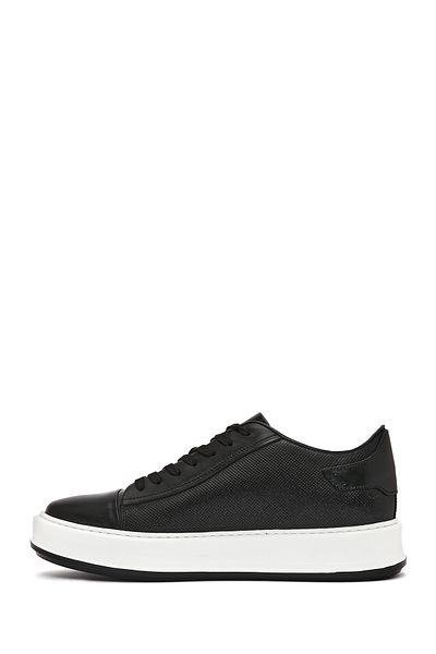 Derimod Men's Black Lace-Up Thick Soled Leather Sneaker 25Sfd 610618