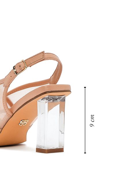 Derimod Women's Beige Ankle Buckle Thick Heeled Shoes Fabric Sandals 25Sfd44256F