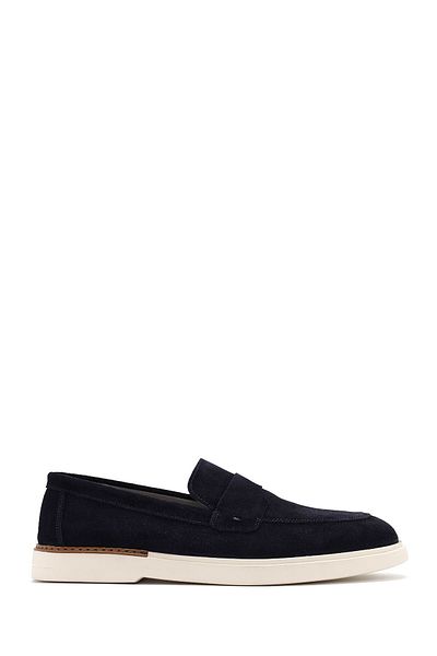 Derimod Men's Navy Blue Suede Genuine Leather Casual Penny Loafer Shoes Casual Daily Shoes 25Sfd750210
