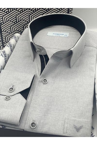 Fitmens Classic Long Sleeve Linen Cotton Gift Boxed Men's Shirt Fs- 001261   - Light Gray