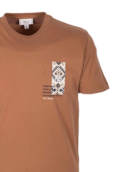NCS Men's T-Shirt Crew Neck Camel 100% Cotton Slim Fit Chest and Back Printed T-Shirt Jeans 1299