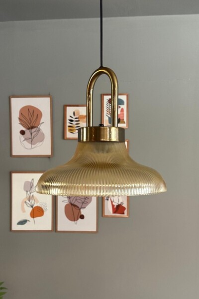 Bamyum Stark Cam Bal Rengi Tekli Avize Eskitme Kilit Kafa Başlık Retro Sarkıt Lamba Salon Aydınlatma