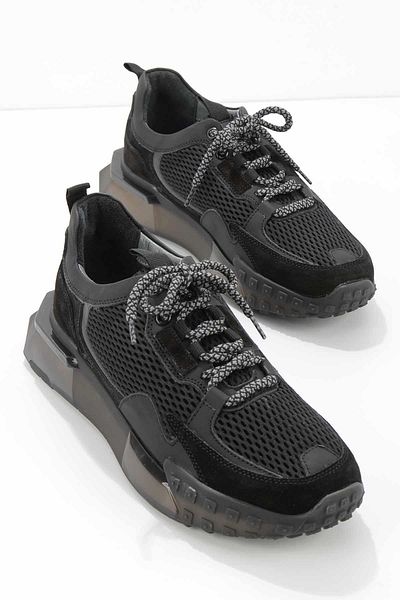 Bambi Black Genuine Leather Men's Sneakers E 01604522903