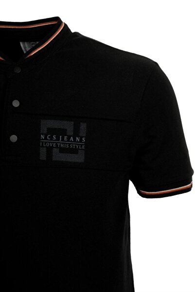 NCS Men's T-Shirt Judge Collar Black 100% Cotton Slim Fit Printed T-Shirt Jeans 1975