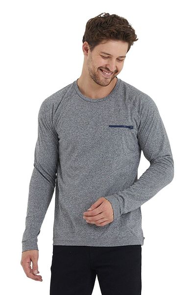 Adams Tricou cu mânecă lungă cu buzunar cu fermoar și decolteu