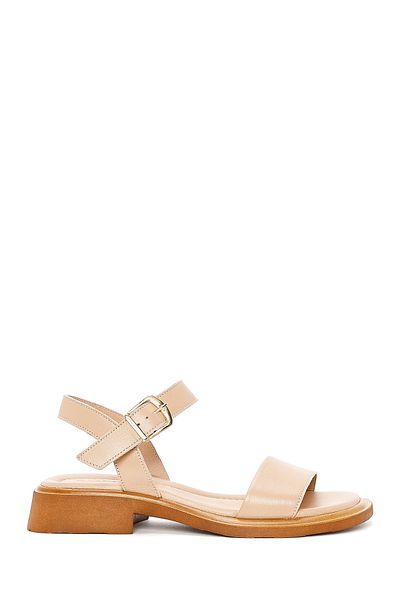 Derimod Women's Beige Ankle Buckle Genuine Leather Sandals 25Sfd362418