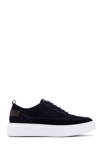 Derimod Men's Navy Blue Lace-Up Thick Soled Suede Leather Sneaker 25Sfd 740310