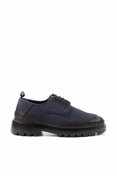 Bambi Ανδρικά παπούτσια Oxford από γνήσιο δέρμα Navy Blue Nubuck E01798101801