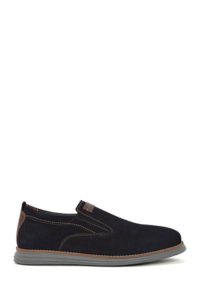 Derimod Men's Navy Blue Nubuck Genuine Leather Penny Loafer Shoes Casual Daily Shoes 25Sfd7104V3