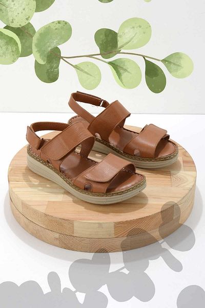 Bambi Tan Leather Γυναικεία Σανδάλια K05281202703