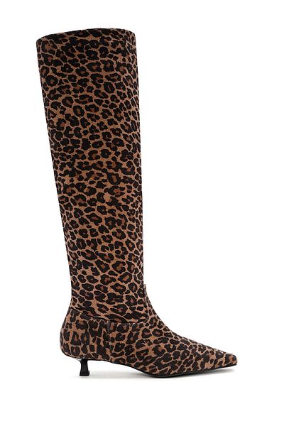 Derimod Women's Leopard Thin Short Heel Suede Leather Boots 24Wfd 142410