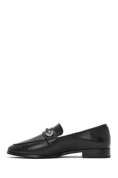 Derimod Women's Black Buckle Genuine Leather Masculine Loafer Shoes Casual Daily Shoes 25Sfd182218