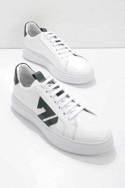 Bambi Λευκό Πράσινο Δερμάτινο Ανδρικό Sneaker E01901521303