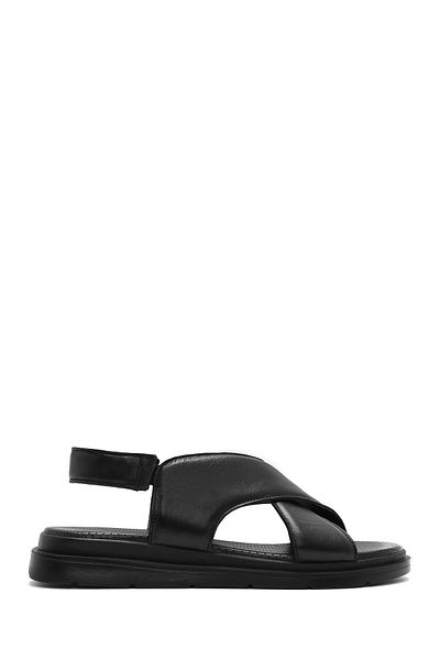 Derimod Women's Black Elastic Genuine Leather Sandals 25Sfd362118