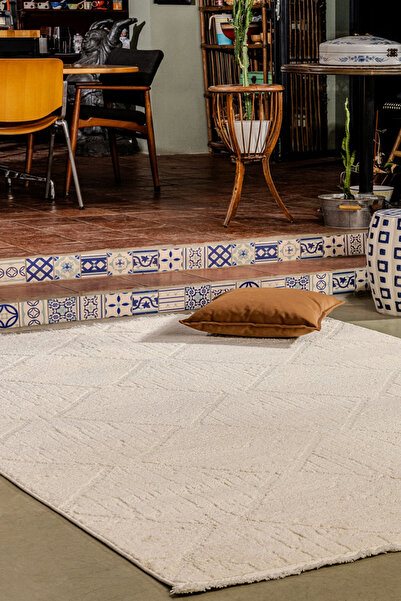 KREASYON HALI Jolly JL001 Krem Yumuşak Dokulu Salon Mutfak Koridor Oturma Oda...