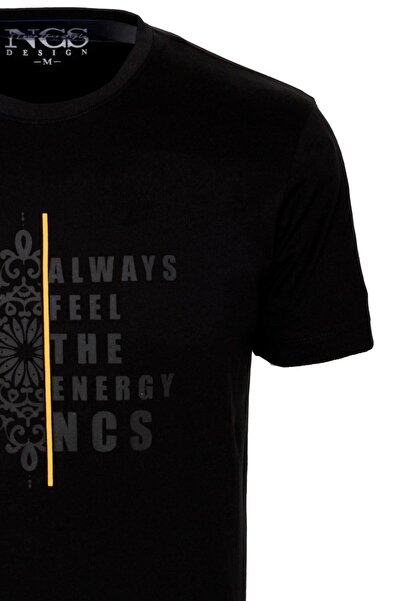 NCS Men's T-Shirt Crew Neck Black 100% Cotton Slim Fit Patterned T-Shirt Jeans 1203