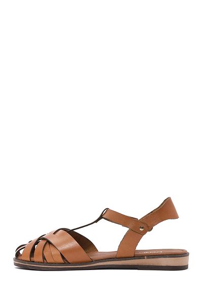 Derimod Women's Tan Ankle Strap Genuine Leather Bodrum Sandals 25Sfd333718