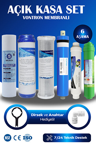 Open Case Water Purifier 6-Stage Alkaline Plugged Filter Set (with NSF Approved Vontron Membrane)