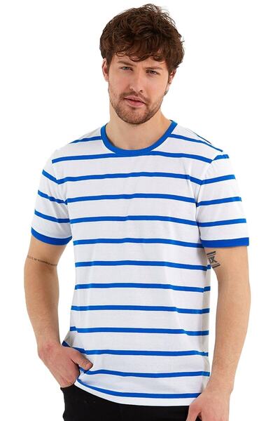 Adams Μπλουζάκι με λαιμόκοψη Ringel πλεκτό κοντομάνικο μπλε ριγέ