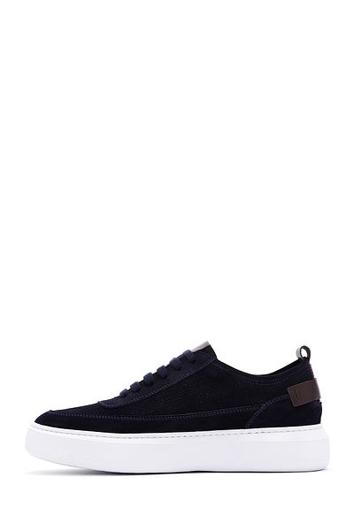 Derimod Men's Navy Blue Lace-Up Thick Soled Suede Leather Sneaker 25Sfd 740310