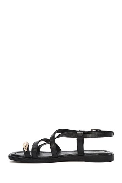 Derimod Women's Black Ankle Buckle Genuine Leather Sandals 25Sfd362918