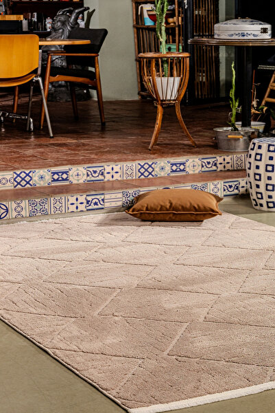 KREASYON HALI Jolly A0311 Bej Yumuşak Dokulu Salon Mutfak Koridor Oturma Odas...