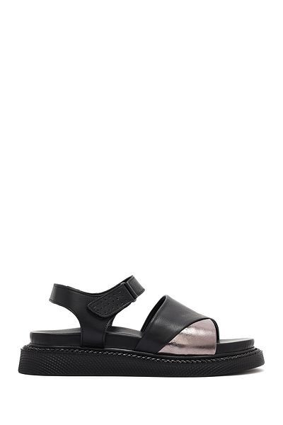 Derimod Women's Black Strappy Thick Soled Genuine Leather Sandals 25Sfd301018