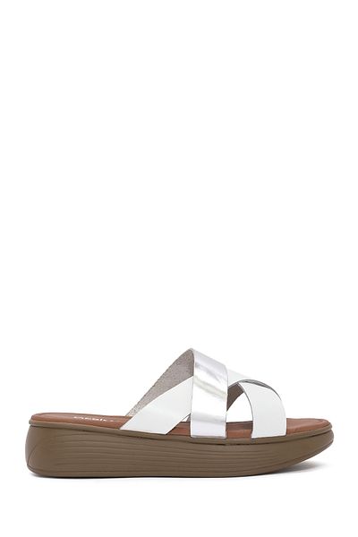 Derimod Women's Gray Thick Soled Leather Slippers 25Sfd 333114