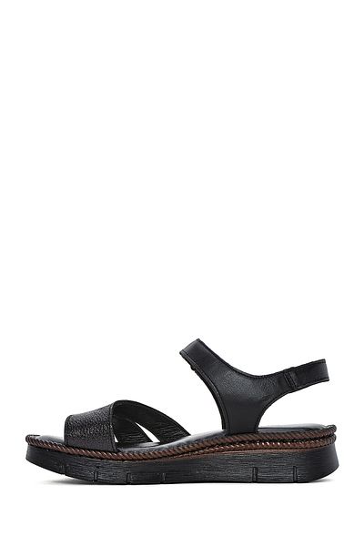 Derimod Women's Black Strappy Genuine Leather Comfort Sandals 25Sfd321114