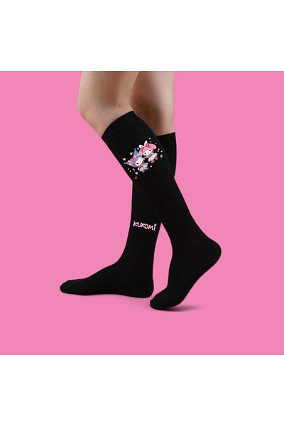 LİASSHOES Детски черни чорапи до коляното - сладки и с щампа