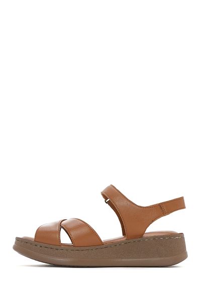 Derimod Women's Tan Thick Soled Genuine Leather Comfort Sandals 25Sfd321618