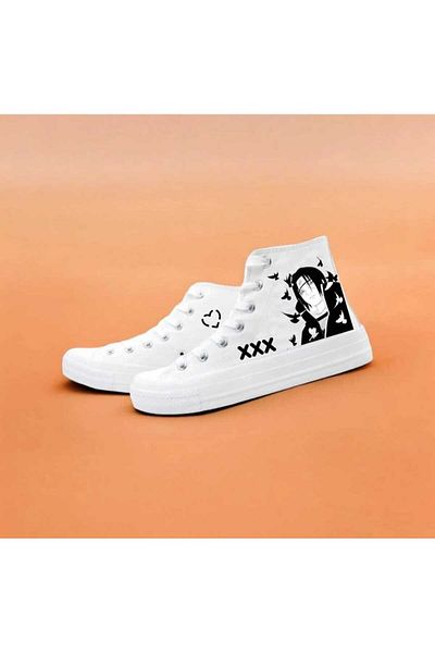 LİASSHOES White Linen Kids Sneakers - Anime Birds Printed Sneakers