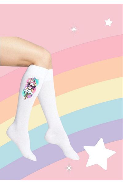 LİASSHOES Момичета - Цветни дълги чорапи с щампа Cino Kuro