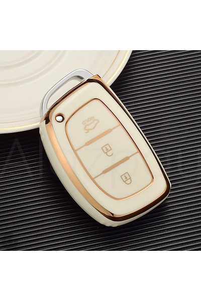 Alazpay Hyundai Tucson Bayon Elantra Accent Ix35 I10 I20 I30 I40 Tpu Key Case Cover (White - No Squeak)