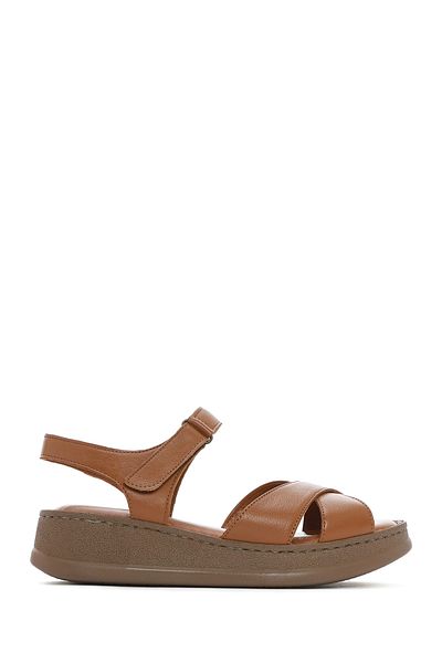 Derimod Women's Tan Thick Soled Genuine Leather Comfort Sandals 25Sfd321618