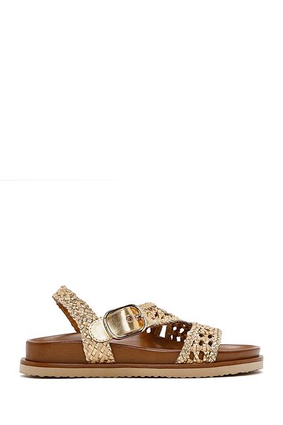 Derimod Women's Gold Banded Straw Genuine Leather Sandals 25Sfd5507M7