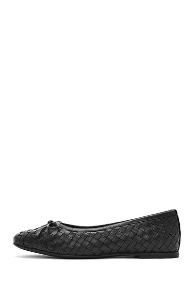 Derimod Women's Black Braided Genuine Leather Summer Ballerina Shoes 25Sfd270829